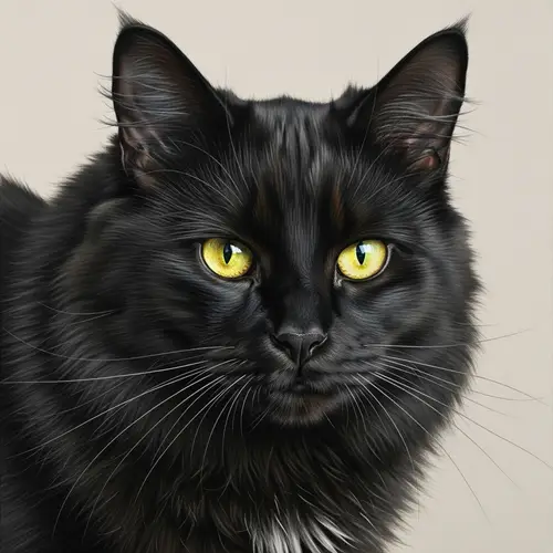 Hyperrealistic Oil Painting of Awe-Inspiring Black Cat with Yellow Eyes