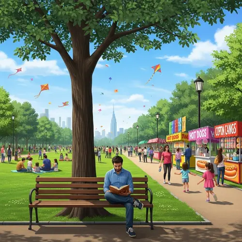 Solitary Man in Vibrant Park Setting