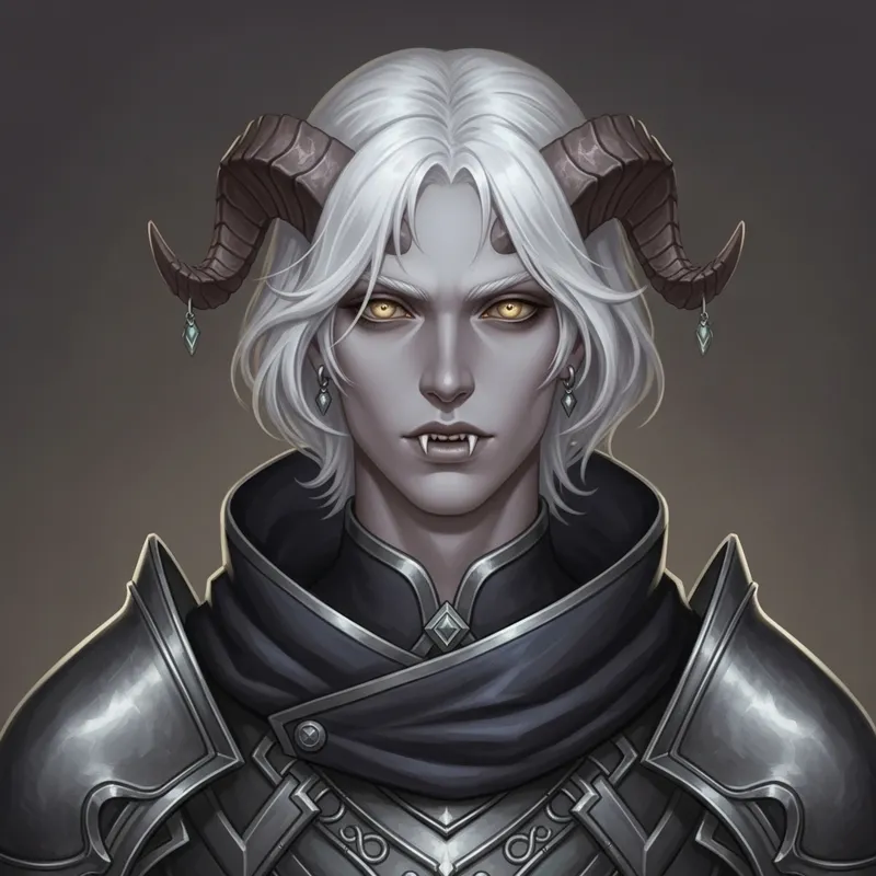 Captivating Tiefling with Light Grey Skin | Expressive Features