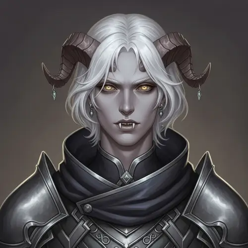 Captivating 21-Year-Old Male Tiefling with Light Grey Skin