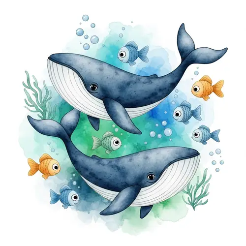 Watercolor Nursery Whales & Fish Clipart | Art for Kids Room