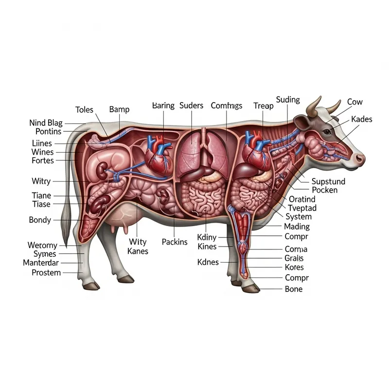 Cow Anatomical Illustration: Detailed Internal Organs View