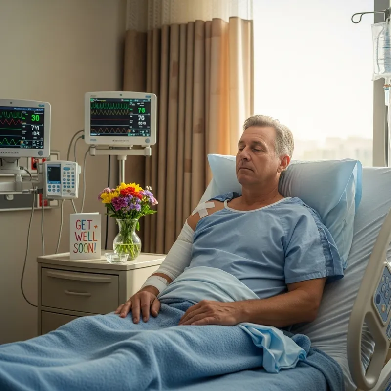 Tranquil Recovery: Middle-aged Man Resting in Hospital After Shoulder Arthroscopy Tranquil Recovery: Middle-aged Man Resting in Hospital After Shoulder Arthroscopy