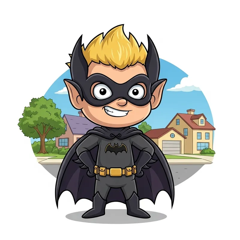 Bart Simpson as Batman - Young Boy Cosplay in Heroic Pose