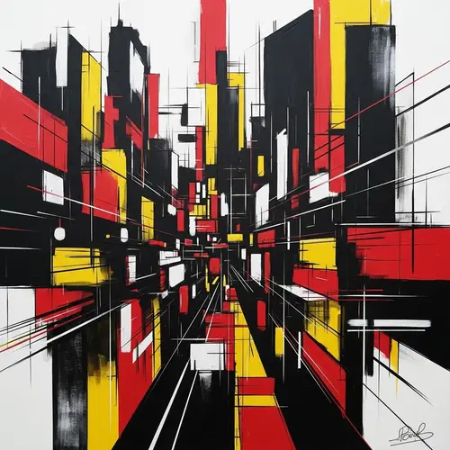 Dynamic Urban Abstract Art: Geometric Shapes & Bold Colors