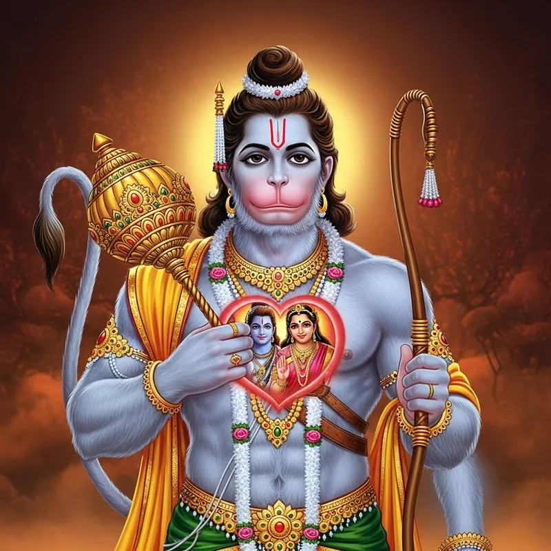 Hindu God Hanumanji Depiction with Ram and Sita Icon