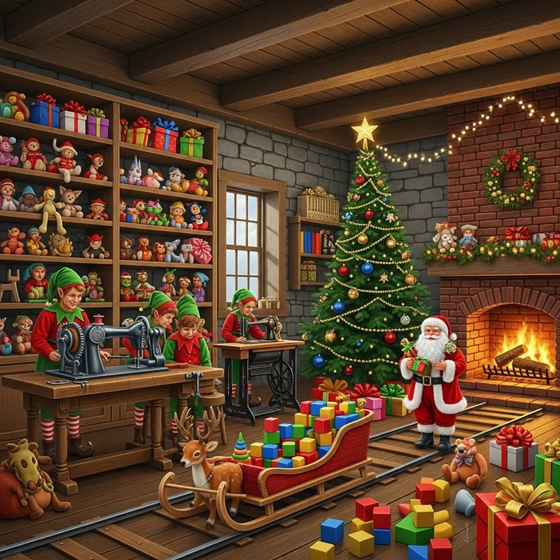 Enchanting Christmas Toy Factory: Elf Workshop, Santa, Reindeer