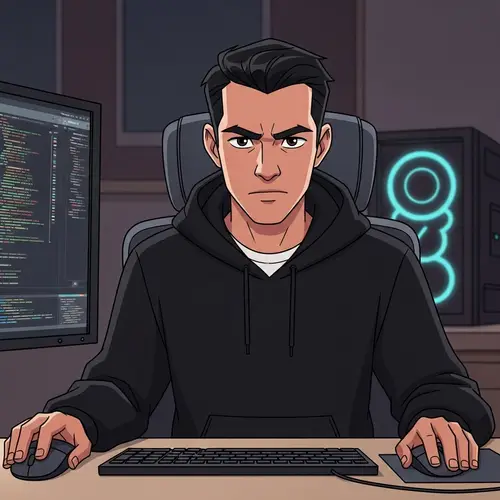 Realistic Medium-Brown Skinned Male Comic Character at Modern Desk