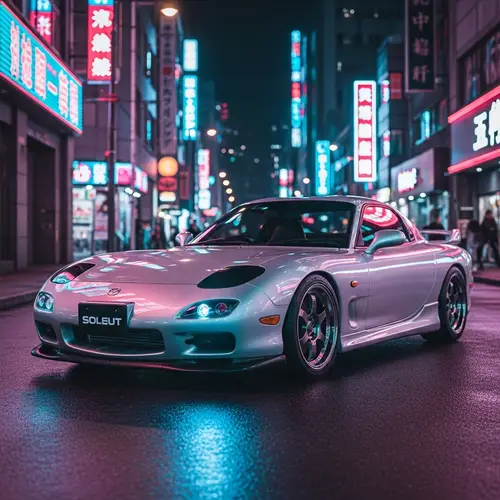 Sleek Mazda RX7 Sports Car in Vibrant Urban Environment