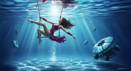 Circus Artist Darya Vintolova Performing Trapeze Underwater