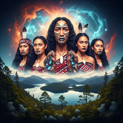 Maori Warriors & Maidens in New Zealand Landscape