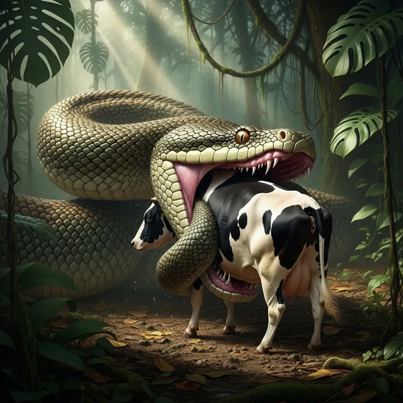 Snake Swallowing Cow: Rare Encounter Captured