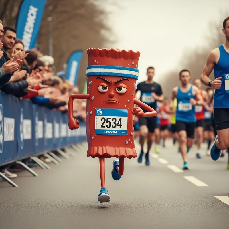 Cheerful Energy Bar Running a Marathon