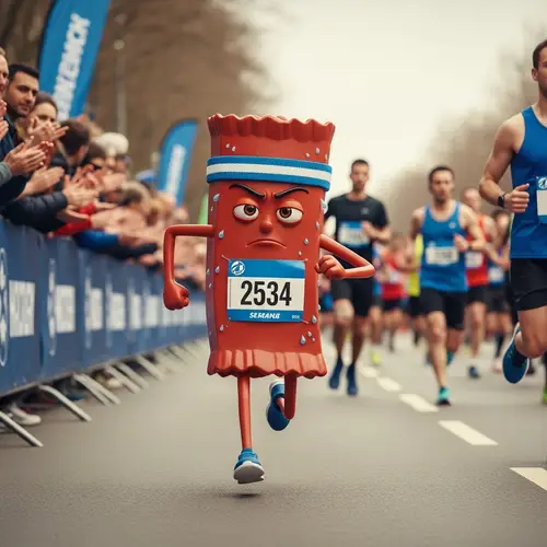 Cheerful Energy Bar Running a Marathon