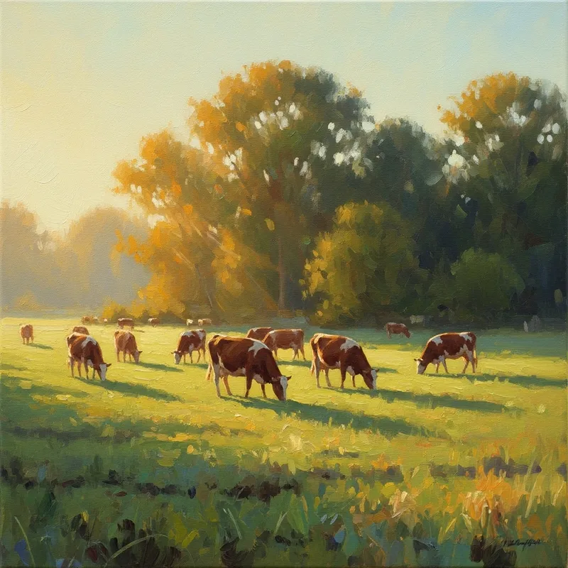 Enchanting Countryside Landscape with Grazing Cows | Artistic Impression Enchanting Countryside Landscape with Grazing Cows | Artistic Impression