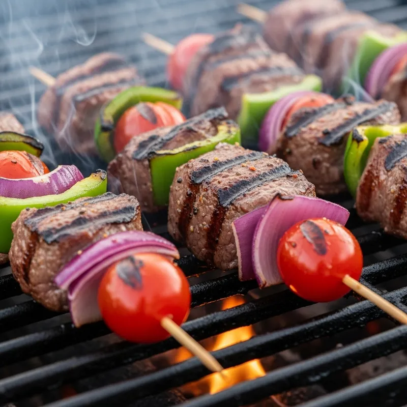 Delicious Steak Kebabs: Sizzle, Char Marks & Vibrant Colors