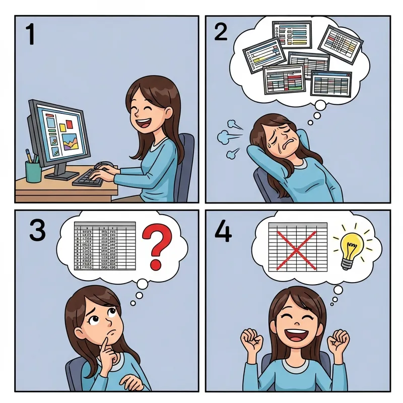 Brunette Girl's Emotional Journey: From Computer Work to Brilliant Idea