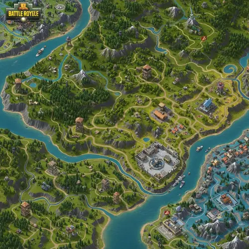 Detailed Top-Down Map for Battle Royale Game