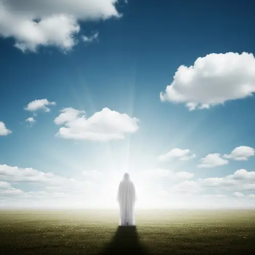 Ethereal White Robed Figure in Open Field