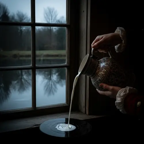 Poet Pouring Milk into Gloomy Pond | Melancholic Scene Unfolding