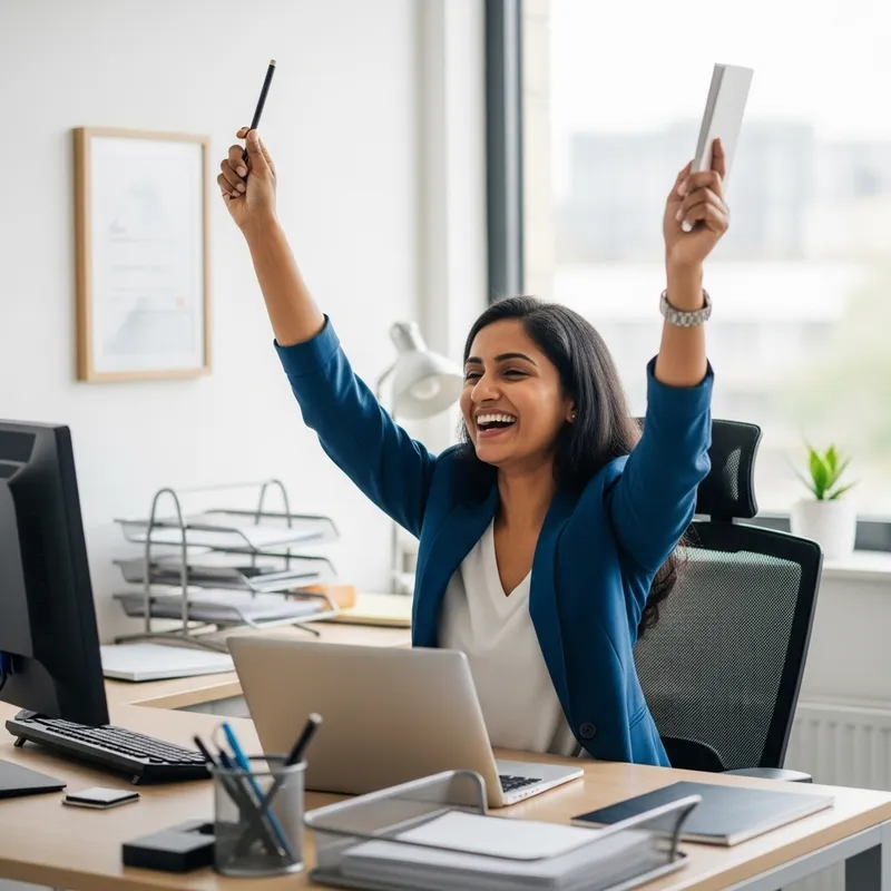 Joyful Malay Woman in Studio Office Setting Joyful Malay Woman in Studio Office Setting
