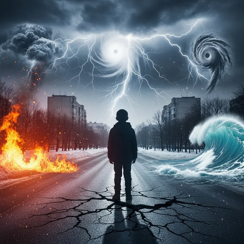 Winter Turmoil: Child Gazes at Nature's Fury