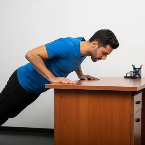 Middle-Eastern Man Desk Push-Ups: Form, Sets, and Reps