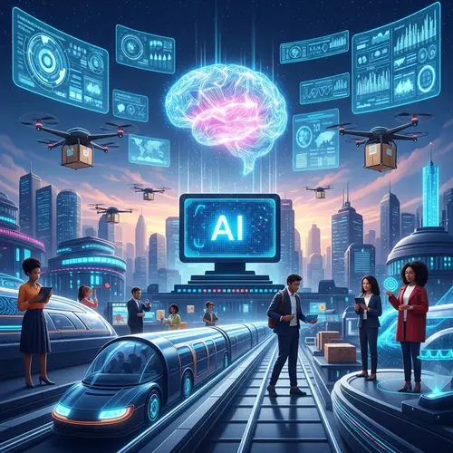 Futuristic Technology Cityscape | Advanced AI, High-tech Devices