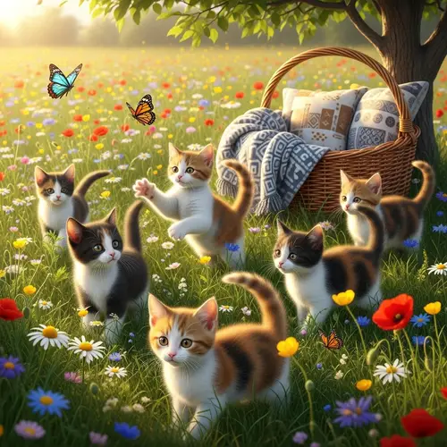 Adorable Calico Kittens Playing in Sunny Meadow | Kittens and Butterflies