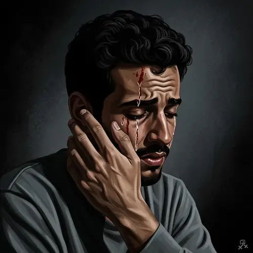 Powerful Social Realism Art: Distressed Middle-Eastern Male Figure Depicting Gender Equality