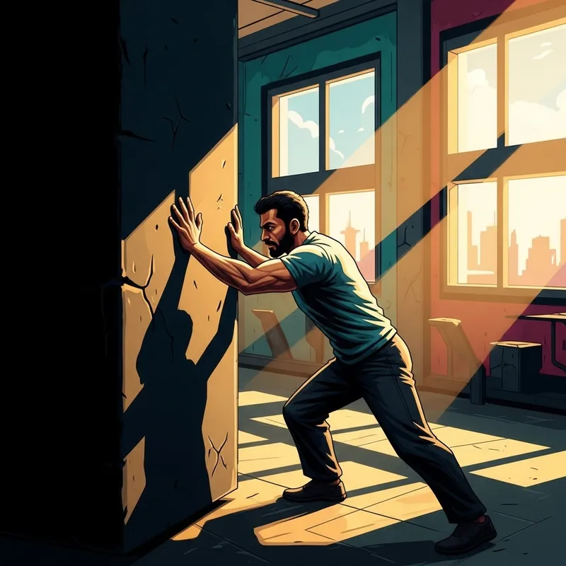 Perseverance and Achievement: Digital Painting of a Determined Middle-Eastern Man Overcoming an Obstacle in a Vibrant Room Perseverance and Achievement: Digital Painting of a Determined Middle-Eastern Man Overcoming an Obstacle in a Vibrant Room