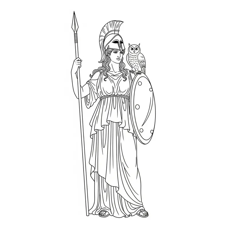 Elegant Line Drawing of Athena the Goddess
