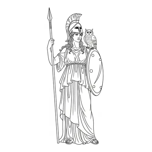 Elegant Line Drawing of Athena the Goddess