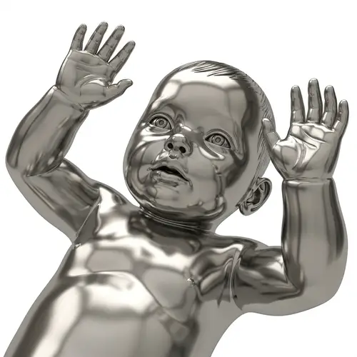 Reflective Metal Baby Sculpture - Handcrafted Infant Art
