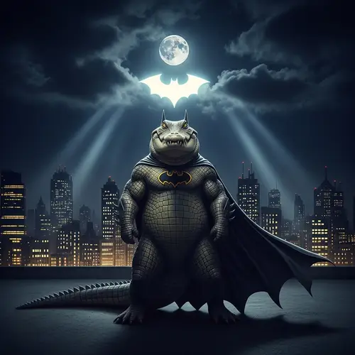 Crocodile Batman: Night-time Superhero in Cityscape
