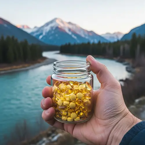 Yellow Supplement Pills in Clear Glass Jar | Majestic River View