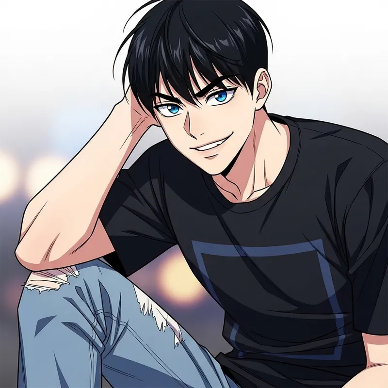 Handsome Korean Teenager in Manhwa Style Drawing