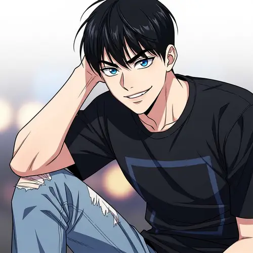 Handsome Korean Teenager in Manhwa Style Drawing