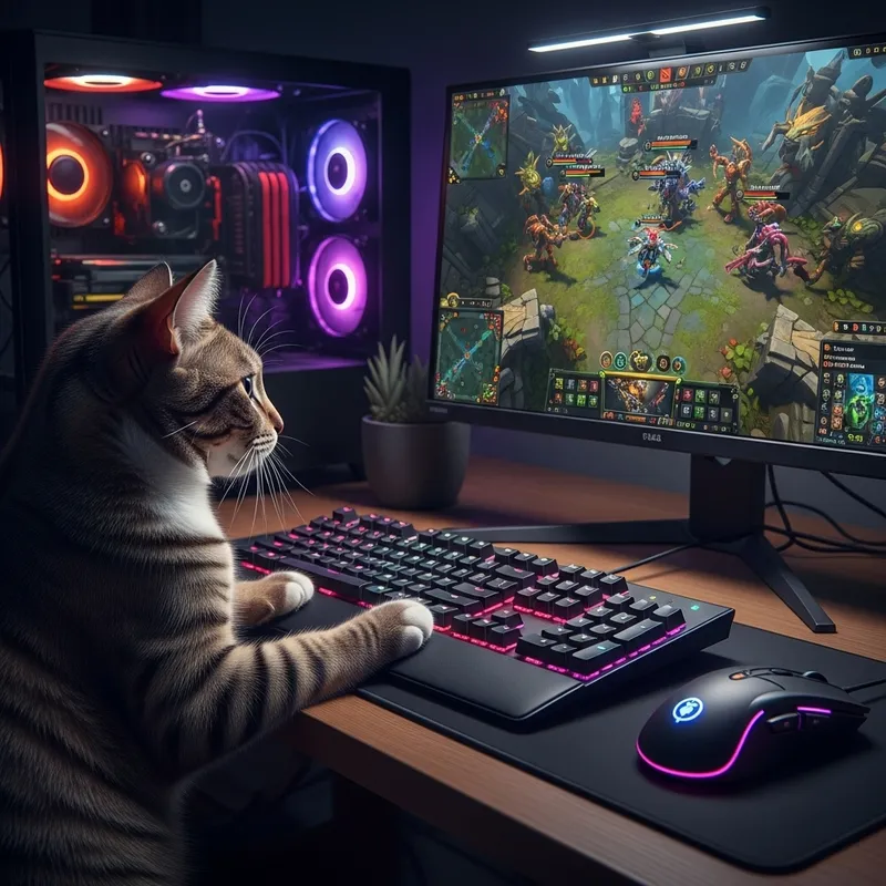 Cat Playing Dota 2 on Powerful Gaming Computer