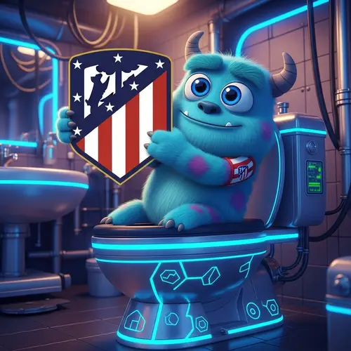 Blue Skibidi Monster with Atletico Madrid Emblem