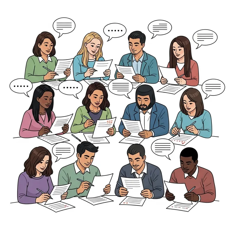 Diverse Social Work Students in Classroom Engaged in Peer-Review Diverse Social Work Students in Classroom Engaged in Peer-Review