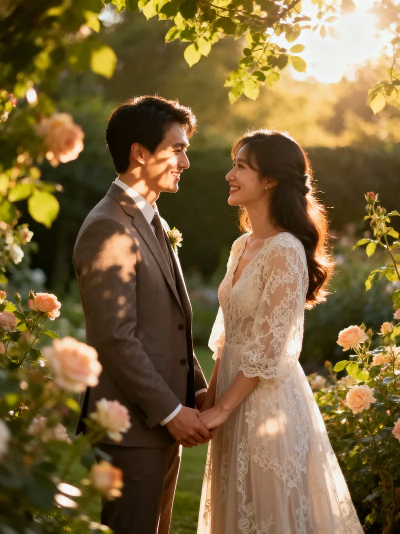 Romantic Pre-Wedding Engagement Photos in Garden