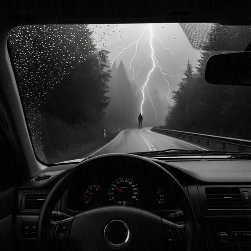 Stormy Night on Desolate Road: Monochromatic Scene