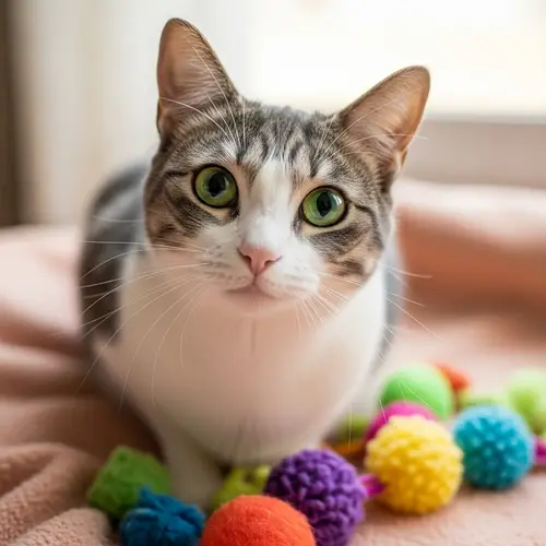 Domestic Short-Haired Cat - Grey & White with Green Eyes