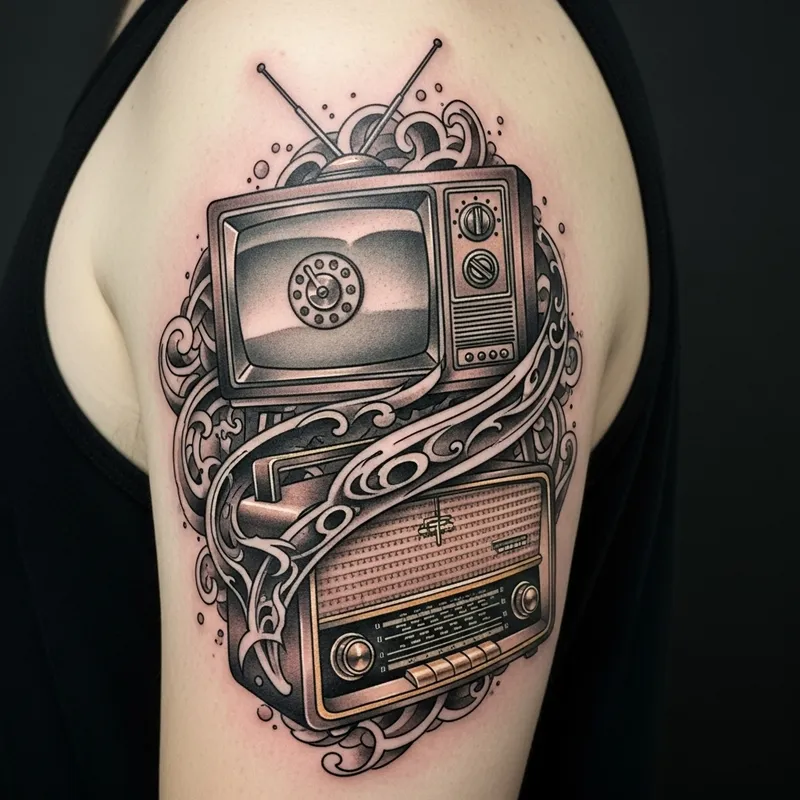 Vintage TV and Radio Tattoo Design