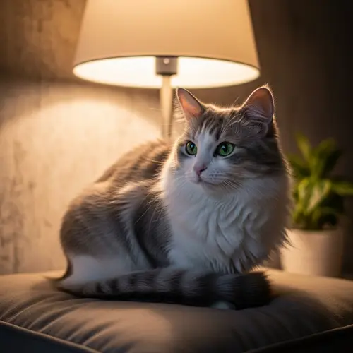 Serenely Sitting Cat with Shimmering Green Eyes