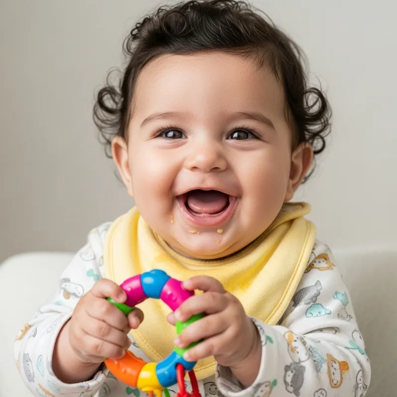 Beautiful Middle-Eastern Baby with Vibrant Rattle | Sweet Infant Picture