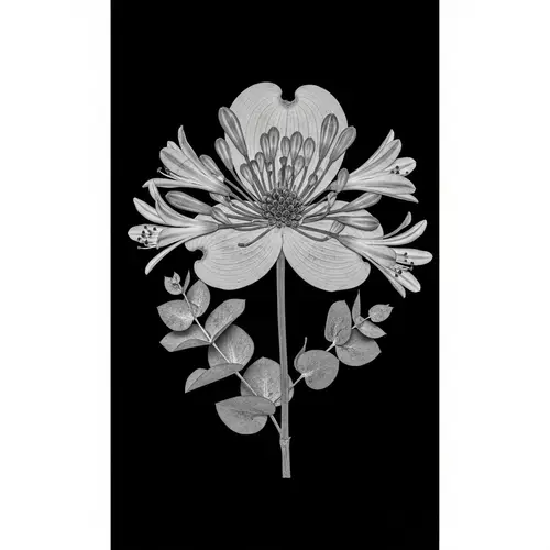 Intricately Pressed Flower: Dogwood, Eucalyptus, Agapanthus Fusion