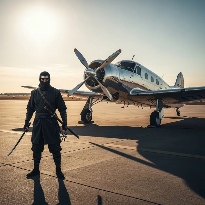 Ninja and Airplane: A Unique Adventure Scene
