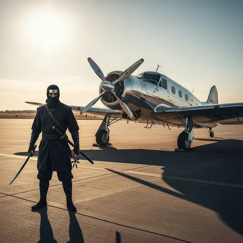 Ninja and Airplane: A Unique Adventure Scene